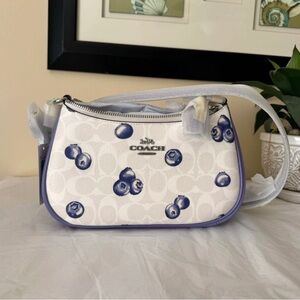 Women's Coach White & Blue Blueberry Print Shoulder Bag